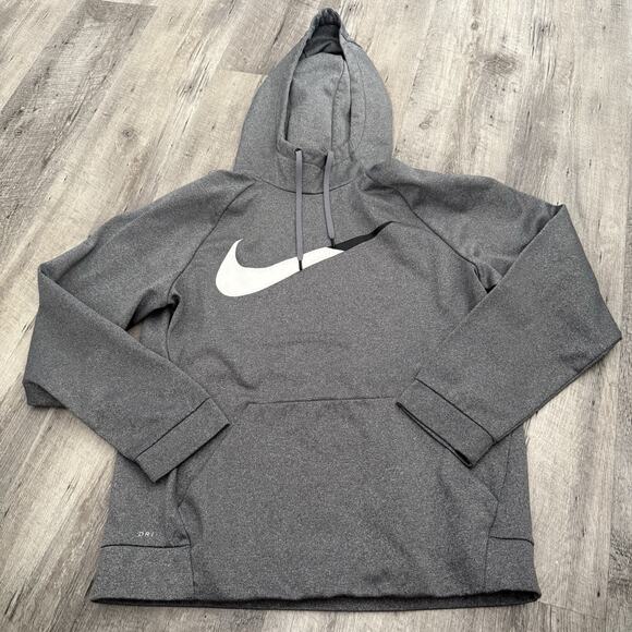 NIKE Hoodie Mens Medium Gray Swoosh Logo Dri Fit Training Hoodie 844637 Therma - Picture 1 of 7